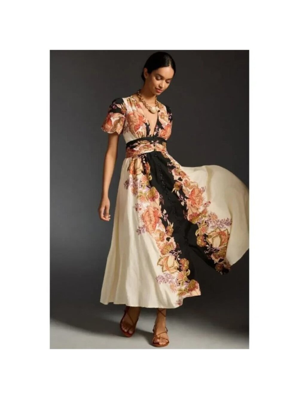 Anthropologie 2X The Catalina Button Front Midi Linen Look Dress